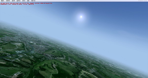 Ecco come appare il mondo esterno sul simulatore Prepar3d di Lockheed Martin, lo scenario è un fotorealistico a pagamento prodotto da Megasceneryearth